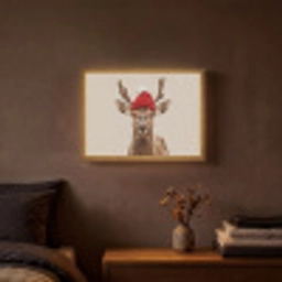 Hert - Kerst - Muts - Dieren - Winter - Grappig Light Box met batterij (Wandlamp) middel -sfeer4