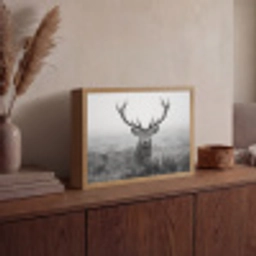 Hert - Mistig - Zwart - Wit Light Box met batterij (Wandlamp) middel -sfeer2