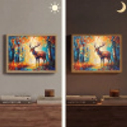 Hert - Bosdieren - Natuur - Kunst Light Box met batterij (Wandlamp) middel -sfeer3
