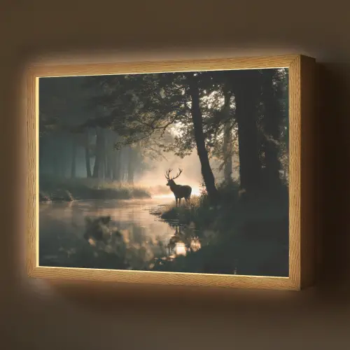 Hert - Bosbeek - Mystiek Light Box met batterij (Wandlamp) middel -z3d_website