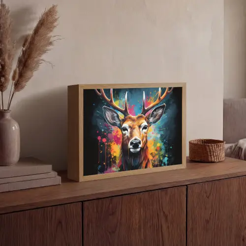Hert - Graffiti - Dieren - Kleuren Light Box met batterij (Wandlamp) middel -sfeer2