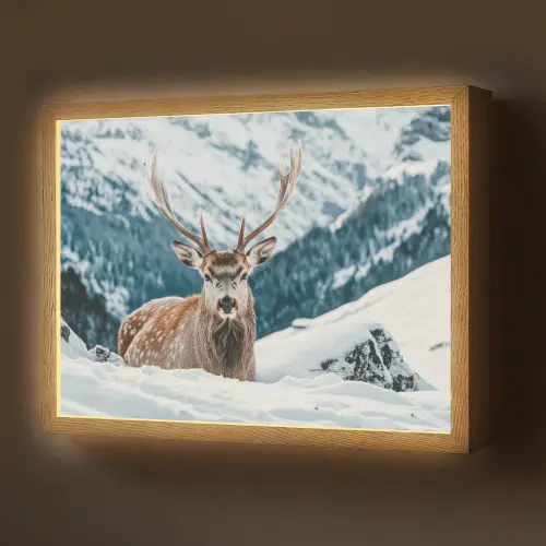 Hert - Landschap - Winter - Natuur - Dieren - Bergen Light Box met batterij (Wandlamp) middel -z3d_website