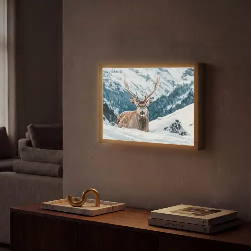 Hert - Landschap - Winter - Natuur - Dieren - Bergen Light Box met batterij (Wandlamp) middel -sfeer1