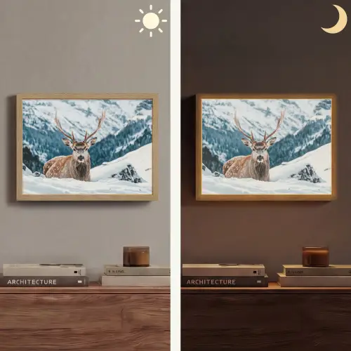 Hert - Landschap - Winter - Natuur - Dieren - Bergen Light Box met batterij (Wandlamp) middel -sfeer3