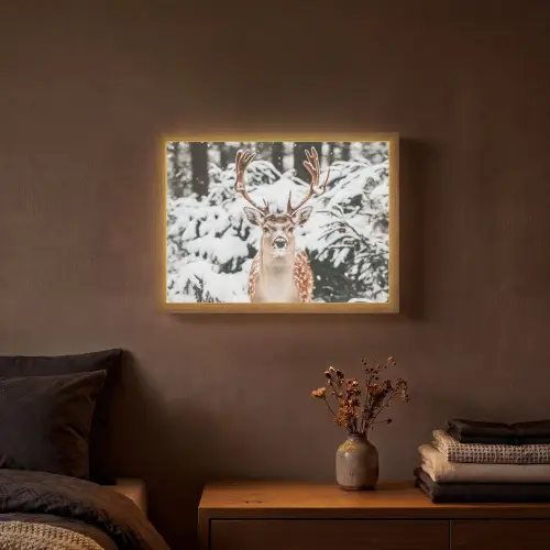 Hert - Sneeuw - Winter - Bos - Dieren Light Box met batterij (Wandlamp) middel -sfeer4