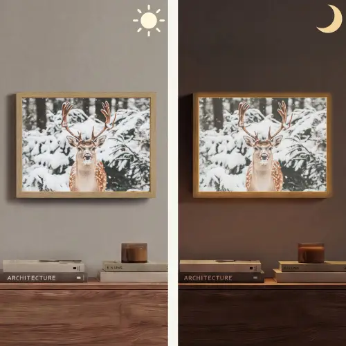 Hert - Sneeuw - Winter - Bos - Dieren Light Box met batterij (Wandlamp) middel -sfeer3