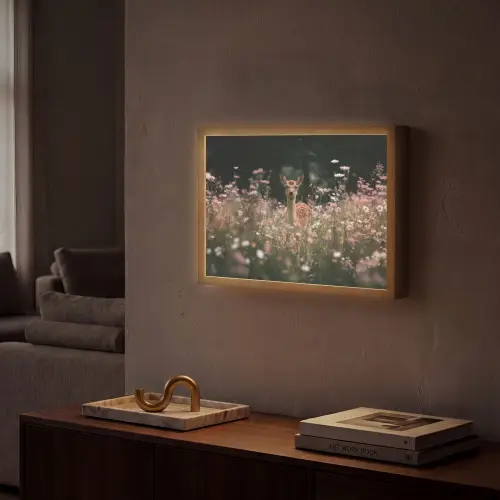 Hert - Wilde bloemen - Bos Light Box met batterij (Wandlamp) middel -sfeer1