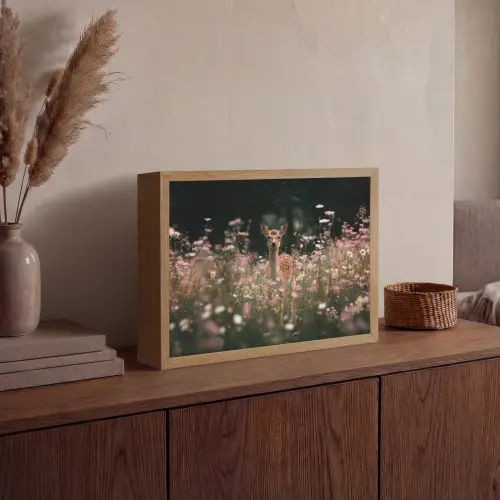 Hert - Wilde bloemen - Bos Light Box met batterij (Wandlamp) middel -sfeer2