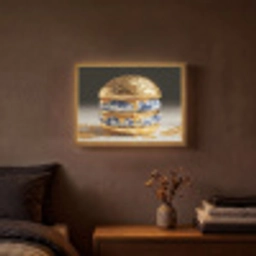 Delftsblauw - Goud - Burger Light Box met batterij (Wandlamp) middel -sfeer4