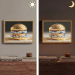 Delftsblauw - Goud - Burger Light Box met batterij (Wandlamp) middel -sfeer3