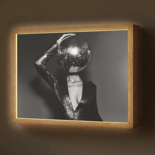 Discobal - Gezicht - Glamour - Zwart Light Box met batterij (Wandlamp) middel -z3d_website