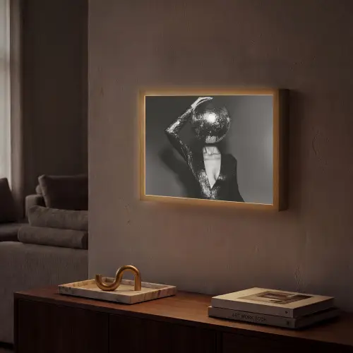 Discobal - Gezicht - Glamour - Zwart Light Box met batterij (Wandlamp) middel -sfeer1