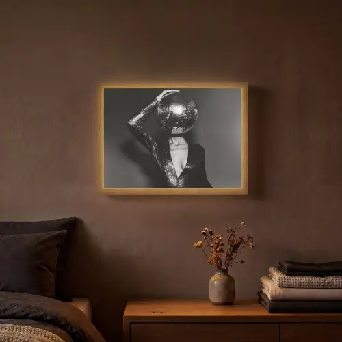 Discobal - Gezicht - Glamour - Zwart Light Box met batterij (Wandlamp) middel -sfeer4