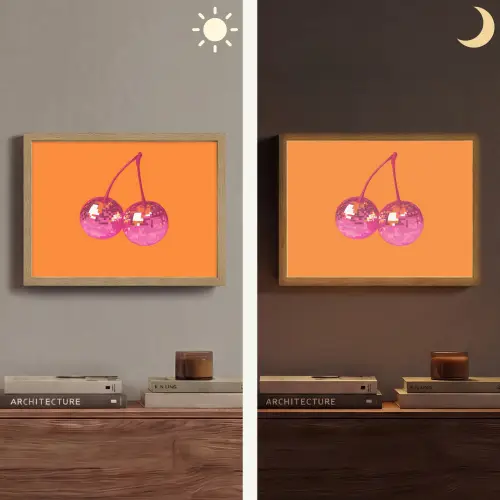 Discoballen - Kers - Spiegels - Roze Light Box met batterij (Wandlamp) middel -sfeer3