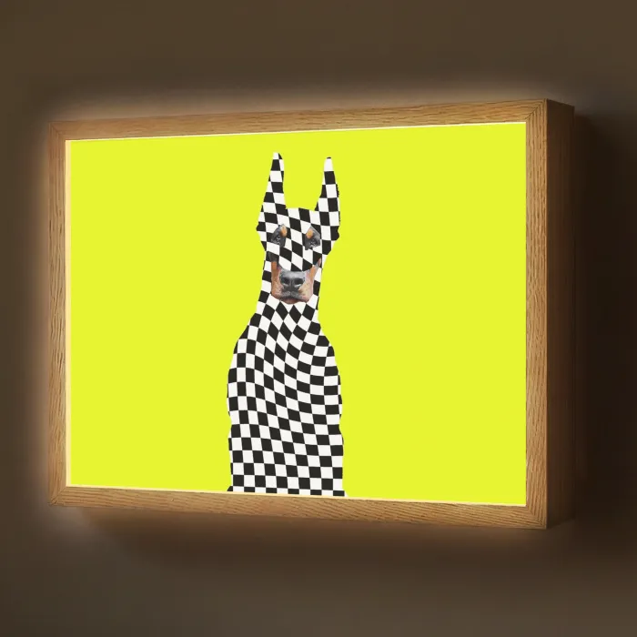 Dobermann - Geblokt - Geel Light Box met batterij (Wandlamp) middel -z3d_website