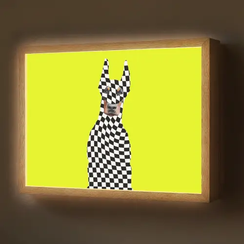 Dobermann - Geblokt - Geel Light Box met batterij (Wandlamp) middel -z3d_website