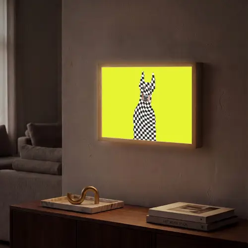 Dobermann - Geblokt - Geel Light Box met batterij (Wandlamp) middel -sfeer1