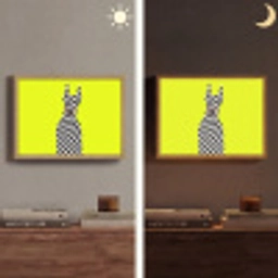 Dobermann - Geblokt - Geel Light Box met batterij (Wandlamp) middel -sfeer3