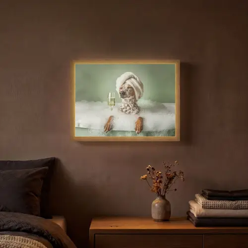 Hond - Bad - Champagne - Handdoek Light Box met batterij (Wandlamp) middel -sfeer4