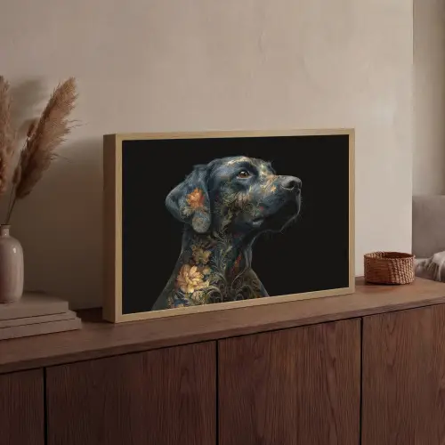 Hond - Zwart - Bloemen Light Box met batterij (Wandlamp) middel -sfeer2