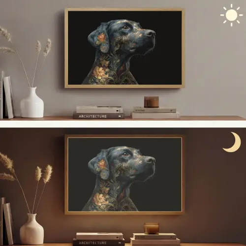 Hond - Zwart - Bloemen Light Box met batterij (Wandlamp) middel -sfeer3