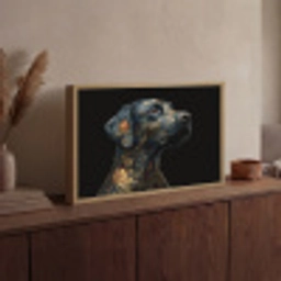 Hond - Zwart - Bloemen Light Box met batterij (Wandlamp) middel -sfeer2