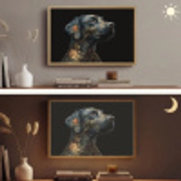 Hond - Zwart - Bloemen Light Box met batterij (Wandlamp) middel -sfeer3