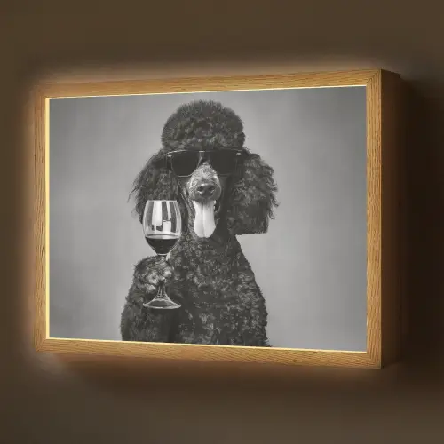 Hond - Krullen - Zonnebril - Wijn Light Box met batterij (Wandlamp) middel -z3d_website