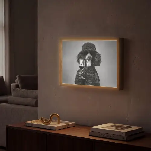Hond - Krullen - Zonnebril - Wijn Light Box met batterij (Wandlamp) middel -sfeer1