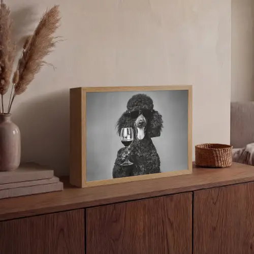 Hond - Krullen - Zonnebril - Wijn Light Box met batterij (Wandlamp) middel -sfeer2