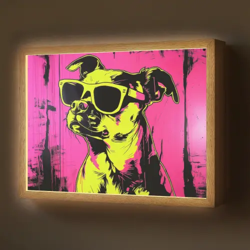 Hond - Zonnebril - Roze - Art Light Box met batterij (Wandlamp) middel -z3d_website