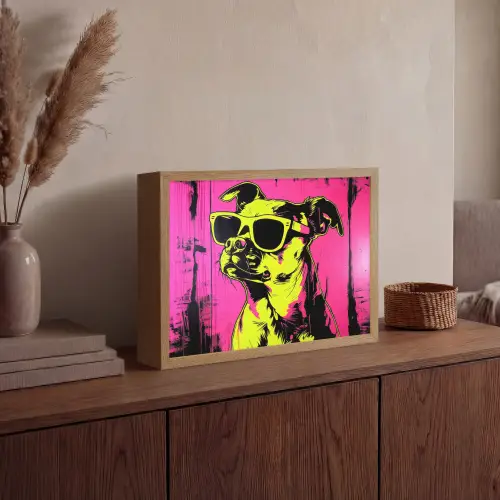 Hond - Zonnebril - Roze - Art Light Box met batterij (Wandlamp) middel -sfeer2