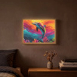 Dolfijn - Kleurrijk - Oceaan - Koraal Light Box met batterij (Wandlamp) middel -sfeer4