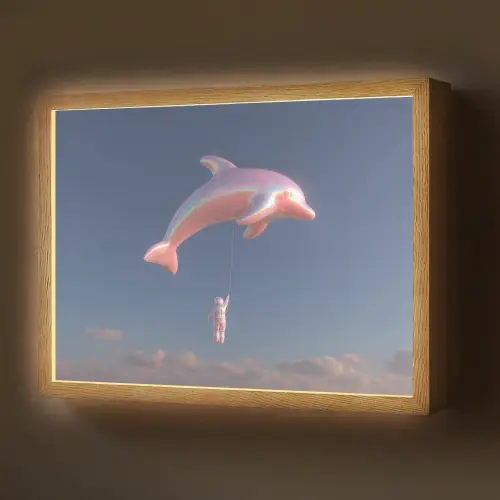 Dolfijn - Roze - Astronaut Light Box met batterij (Wandlamp) middel -z3d_website
