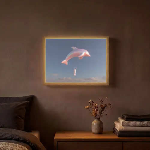 Dolfijn - Roze - Astronaut Light Box met batterij (Wandlamp) middel -sfeer4