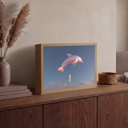 Dolfijn - Roze - Astronaut Light Box met batterij (Wandlamp) middel -sfeer2