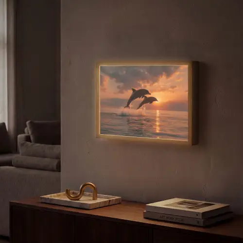 Dolfijnen - Zee - Realistisch Light Box met batterij (Wandlamp) middel -sfeer1