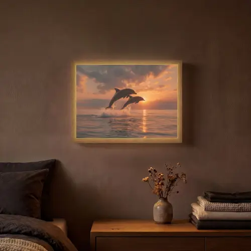 Dolfijnen - Zee - Realistisch Light Box met batterij (Wandlamp) middel -sfeer4