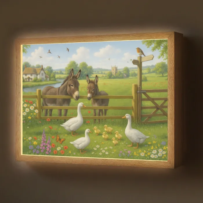 Ezels - Ganzen - Kleurrijk Light Box met batterij (Wandlamp) middel -z3d_website