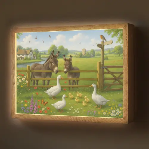 Ezels - Ganzen - Kleurrijk Light Box met batterij (Wandlamp) middel -z3d_website