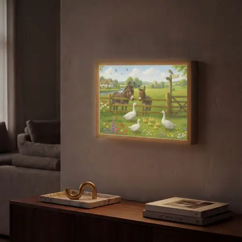 Ezels - Ganzen - Kleurrijk Light Box met batterij (Wandlamp) middel -sfeer1