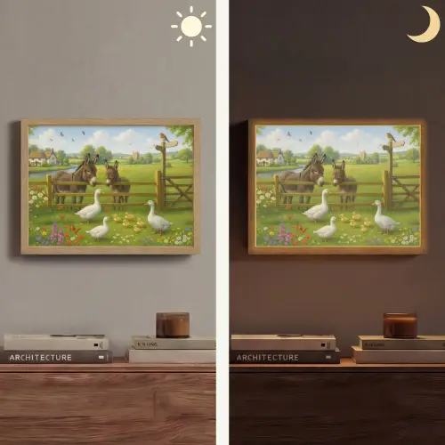 Ezels - Ganzen - Kleurrijk Light Box met batterij (Wandlamp) middel -sfeer3