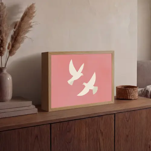 Duiven - Wit - Sierlijk Light Box met batterij (Wandlamp) middel -sfeer2