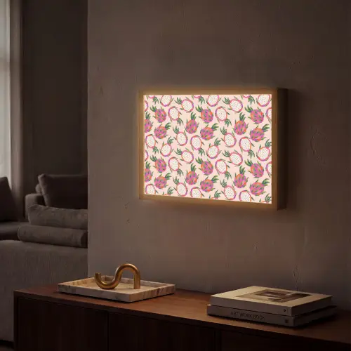 Drakenfruit - Patroon - Roze Light Box met batterij (Wandlamp) middel 907 -sfeer1