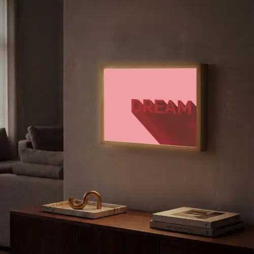 Dream - 3D - Rood - Roze Light Box met batterij (Wandlamp) middel -sfeer1