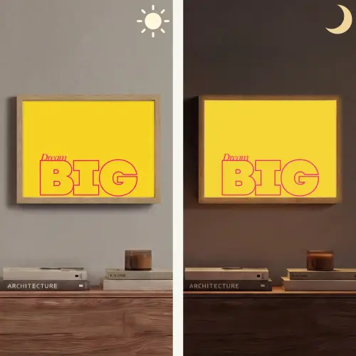 Dream big - Geel - Grafisch Light Box met batterij (Wandlamp) middel -sfeer3