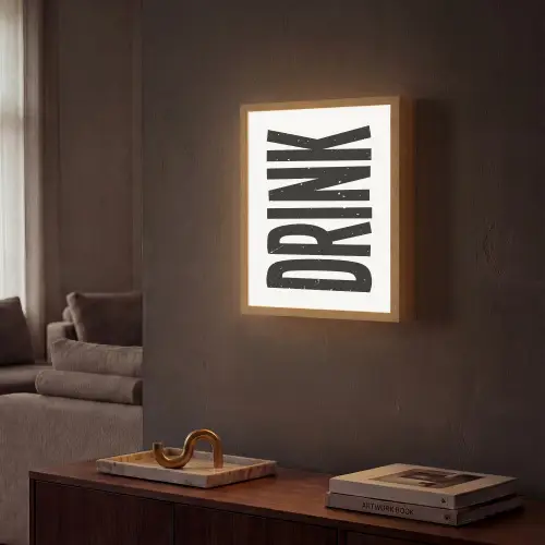 Drink - Zwart - Wit - Decoratie Light Box met batterij (Wandlamp) middel -sfeer1
