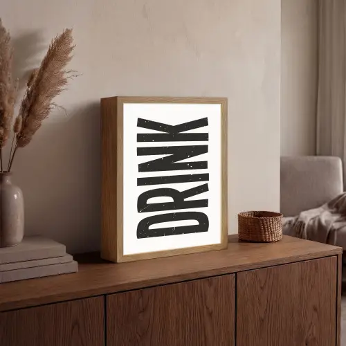 Drink - Zwart - Wit - Decoratie Light Box met batterij (Wandlamp) middel -sfeer2