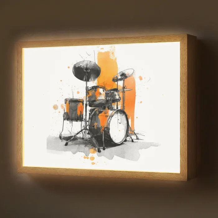 Drumstel - Oranje - Zwart - Aquarelverf Light Box met batterij (Wandlamp) middel -z3d_website
