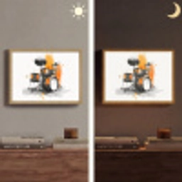 Drumstel - Oranje - Zwart - Aquarelverf Light Box met batterij (Wandlamp) middel -sfeer3